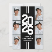 ブラックアスレティックフォトコラージュ卒業パーティー 招待状 (正面)