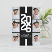 ブラックアスレティックフォトコラージュ卒業パーティー 招待状 (スタンド正面)