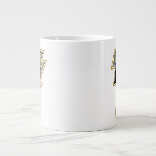 ブラックアダムグレーと金ゴールド稲妻グラフィック ジャンボコーヒーマグカップ (正面)