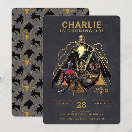 ブラックアダム グループ チョークボード 誕生日 招待状 (正面/裏面)