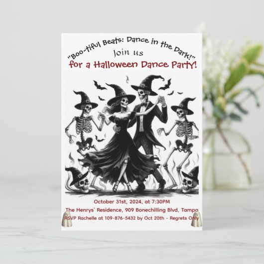 ブラックアダルトハロウィーンダンスパーティの招待状カード 招待状 (スタンド正面)