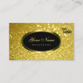 ブラックアドきらめくロゴの高級金ゴールドグリッター 名刺 (正面)