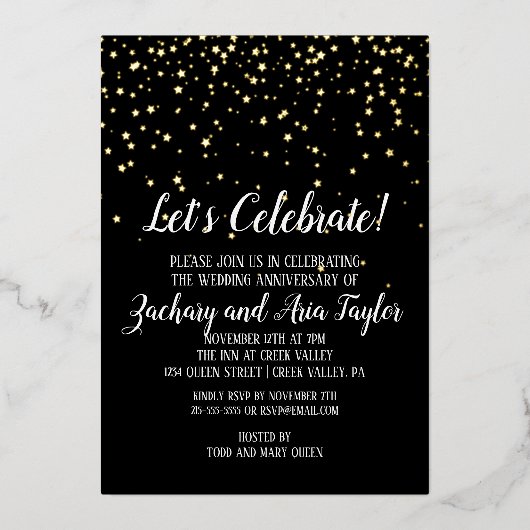 ブラックアニバーサリー ゴールドでお祝いしよう 箔招待状 (正面)