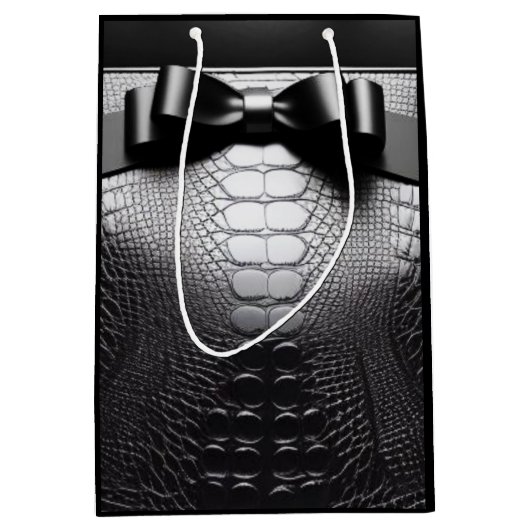 ブラックアニマルプリント/ボウ/抱き枕 ミディアムペーパーバッグ (正面)