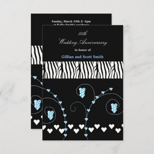 ブラックアニマルプリント 50周年 誕生日招待状 招待状 (正面/裏面)