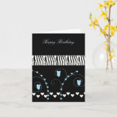 ブラックアニマル柄ハート 誕生日 カード (黄色い花)