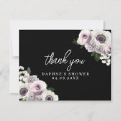 ブラックアネモネとパープルの花のブライダルシャワーフラット サンキューカード (正面)