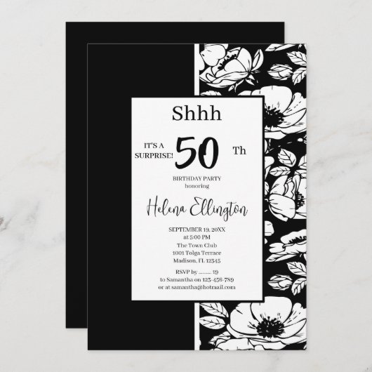 ブラックアネモン誕生日招待状 招待状 (正面/裏面)