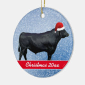 ブラックアパーソナライズされたンガスとサンタハット セラミックオーナメント (左)