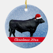 ブラックアパーソナライズされたンガスとサンタハット セラミックオーナメント (裏面)