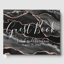 ブラックアフォーマルゲートバラ金ゴールド結婚グリッター ゲストブック