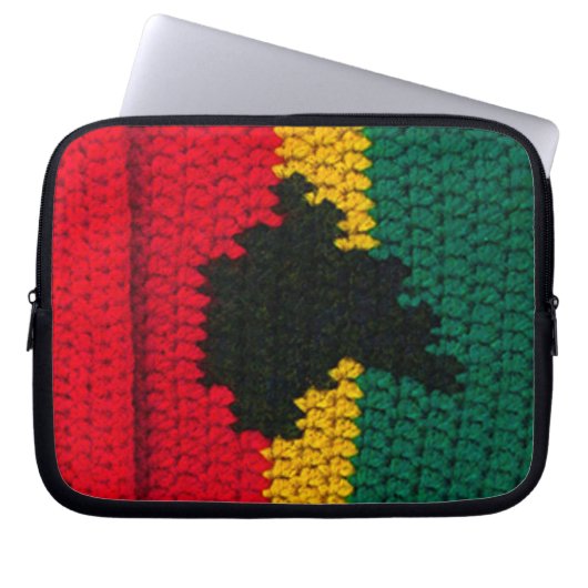 ブラックアフリカアーティザンクロシェプリントエレクトロニクスバッグ ラップトップスリーブ (正面)