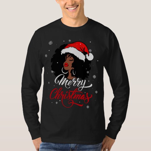 ブラックアフリカガールアメリカンサンタクリスマスメラニ Tシャツ (正面)