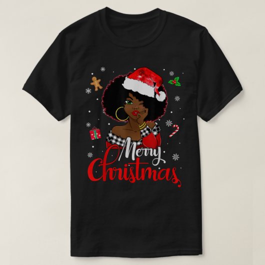 ブラックアフリカガールアメリカンメラニンクリスマスサン Tシャツ (デザイン正面)