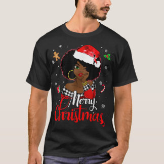 ブラックアフリカガールアメリカンメラニンクリスマスサン Tシャツ