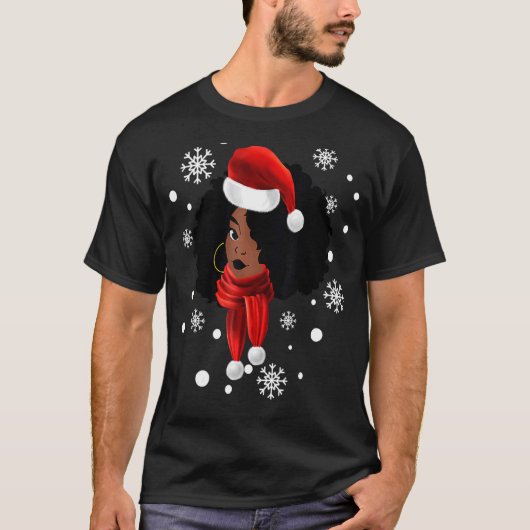 ブラックアフリカガールアメリカンメラニンクリスマスサン Tシャツ (正面)