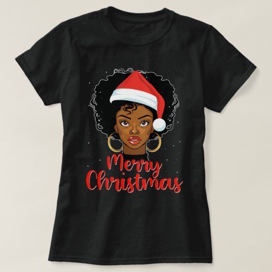 ブラックアフリカガールアメリカンメラニンクリスマスサン Tシャツ (デザイン正面)