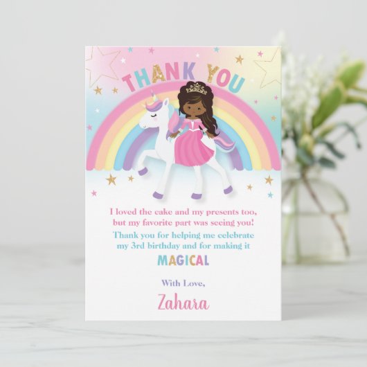 ブラックアフリカプリンセスレインボーユニコーン誕生日 サンキューカード (スタンド正面)