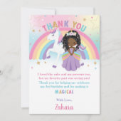 ブラックアフリカプリンセスレインボーユニコーン誕生日 サンキューカード (正面)