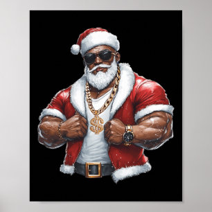 ブラックアフリカンアメリカンサンタクロースクリスマスメリーChri ポスター
