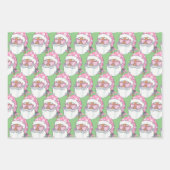 ブラックアフリカンサンタ顔ピンククリスマス ラッピングペーパーシート (正面3)