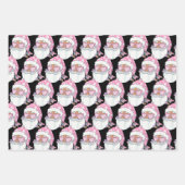 ブラックアフリカンサンタ顔ピンククリスマス ラッピングペーパーシート (正面2)