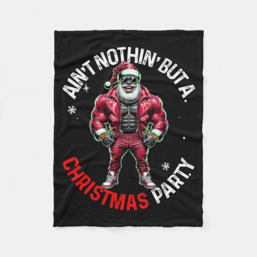 ブラックアフリカ系アメリカ人のサンタクロースのクリスマスパジャマ フリースブランケット (正面)