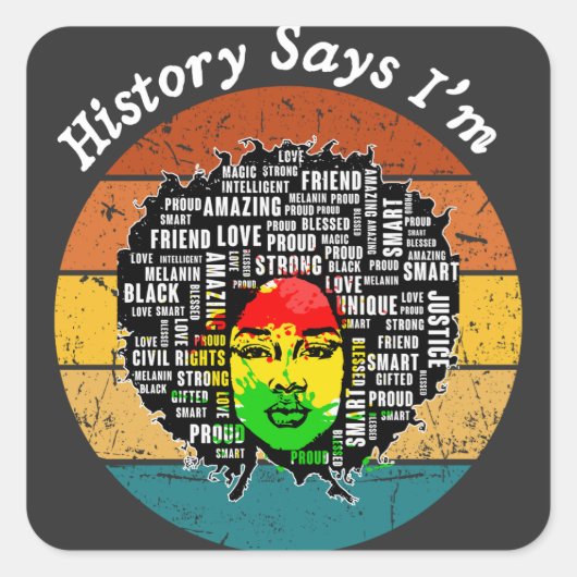 ブラックアフロ女性メラニン少女ブラックヒストリー月 スクエアシール (正面)