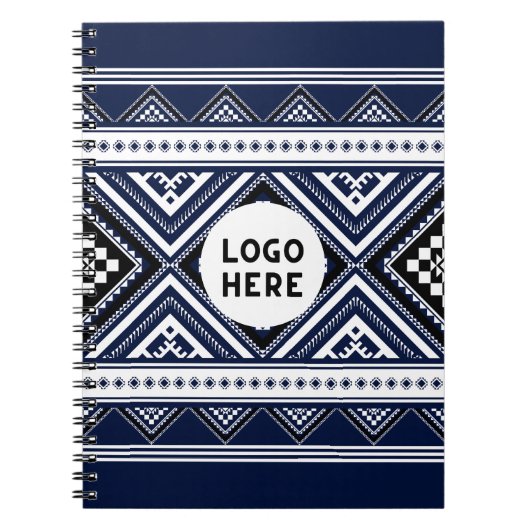 ブラックアブストラクトエスニックジオメトリックパターンロゴ ノートブック (正面)