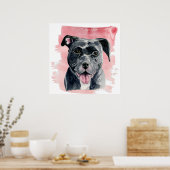 ブラックアメリカン・ブルドッグ・ウォーター絵画・カラー ポスター (キッチン)