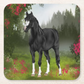 ブラックアラビアンホースプリント スクエアペーパーコースター (正面)