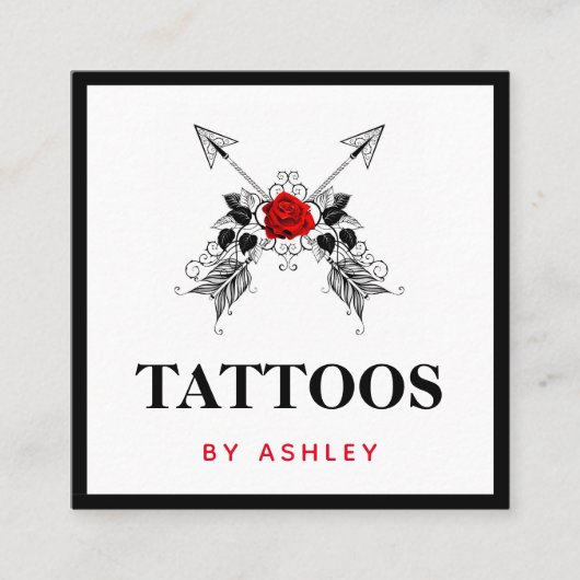 ブラックアローズ&レッドローズタトゥーアーティストフェミニン スクエア名刺 (正面)