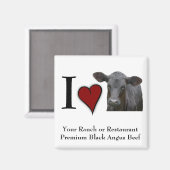 ブラックアンガスビーフ – 私はハートデザイン マグネット (正面/裏面)