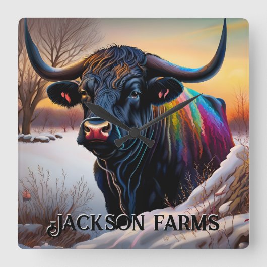 ブラックアンガスブルウィンター スクエア壁時計 (正面)