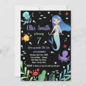 ブラックアンダーザシーマーメイド誕生日招待状 招待状 (正面)