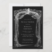 ブラックアンティークゴシックオーナメントスカルブライダルシャワー 招待状 (正面)