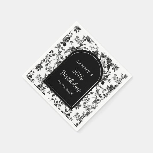 ブラックアンティークチノイスリーバースデーパーティー スタンダードカクテルナプキン (角)