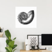 ブラックアンティークノーチラス科学イラストレーション ポスター (ホームオフィス)