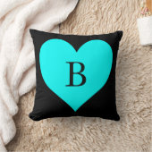 ブラックアンドアクアハートモノグラム クッション (ブランケット)