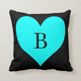 ブラックアンドアクアハートモノグラム クッション