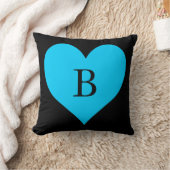 ブラックアンドアクアブルーハートモノグラム クッション (ブランケット)