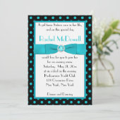 ブラックアンドアクア水玉模様Sweet sixteen招待状 招待状 (スタンド正面)