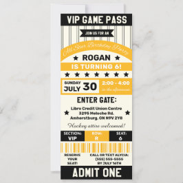 ブラックアンドイエロースポーツチームチケット誕生日パーティー 招待状