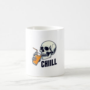 ブラックアンドオレンジスカルイラストレーションチイルマグ コーヒーマグカップ