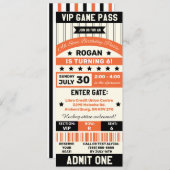 ブラックアンドオレンジスポーツチームチケット誕生日パーティー 招待状 (正面/裏面)