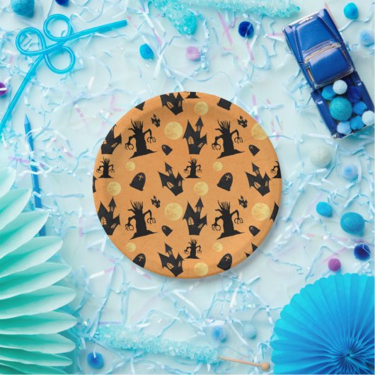 ブラックアンドオレンジハウス幽霊のよく出るハロウィーン ペーパープレート (パーティー)