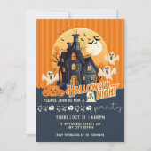 ブラックアンドオレンジハモダンウス幽霊のよく出るハロウィーン 招待状 (正面)