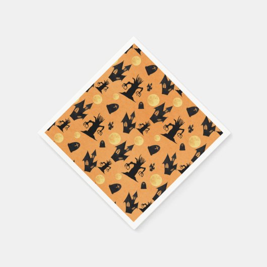 ブラックアンドオレンジハ幽霊のよく出るウスハローウィンパーティ スタンダードカクテルナプキン (角)