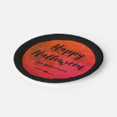 ブラックアンドオレンジフル不気味ムーンハッピーハローウィン ペーパープレート (アングル)