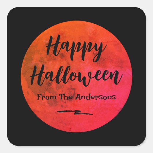 ブラックアンドオレンジホラーフルムーンハッピーハローウィン スクエアシール (正面)